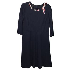 Talbots Retro Fit Flare Classy Jewel Neckline Scarf Tie 3/4 Sleeve Dress 10P